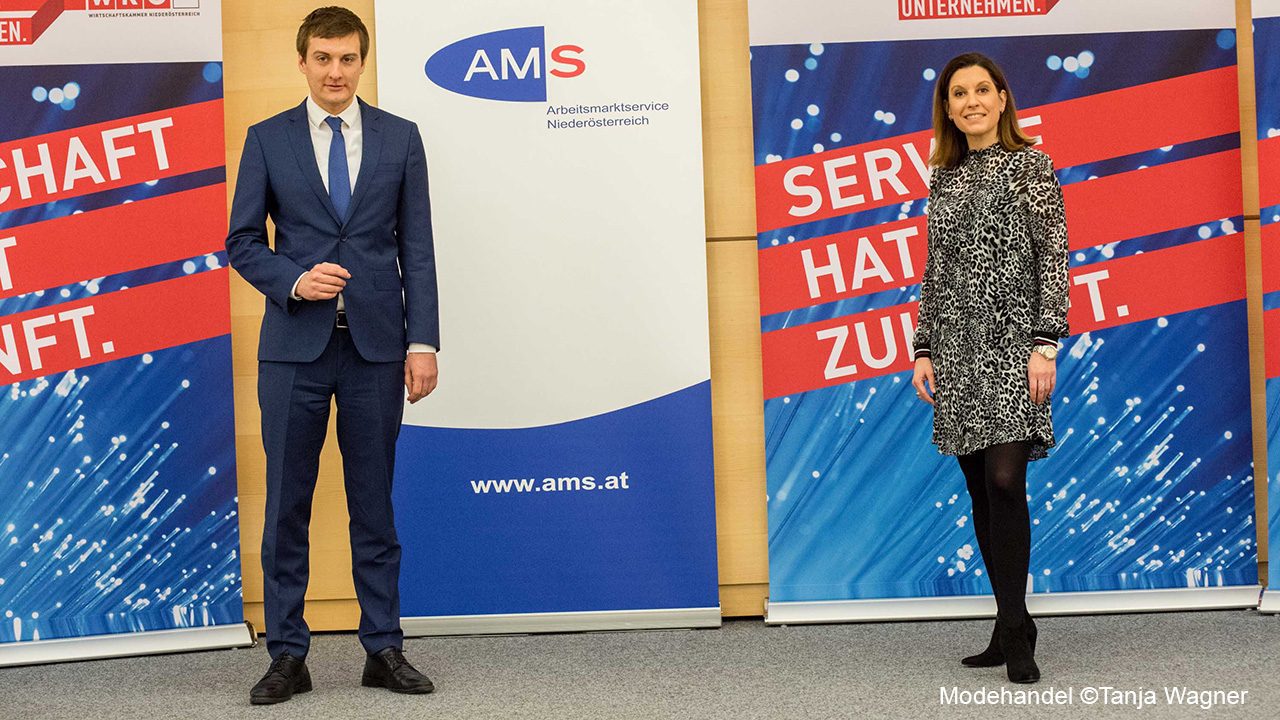 Foto von der Pressekonferenz AMS Niederösterreich, Wirtschaftskammer Niederösterreich Sparte Modehandel am 9. Februar 2021