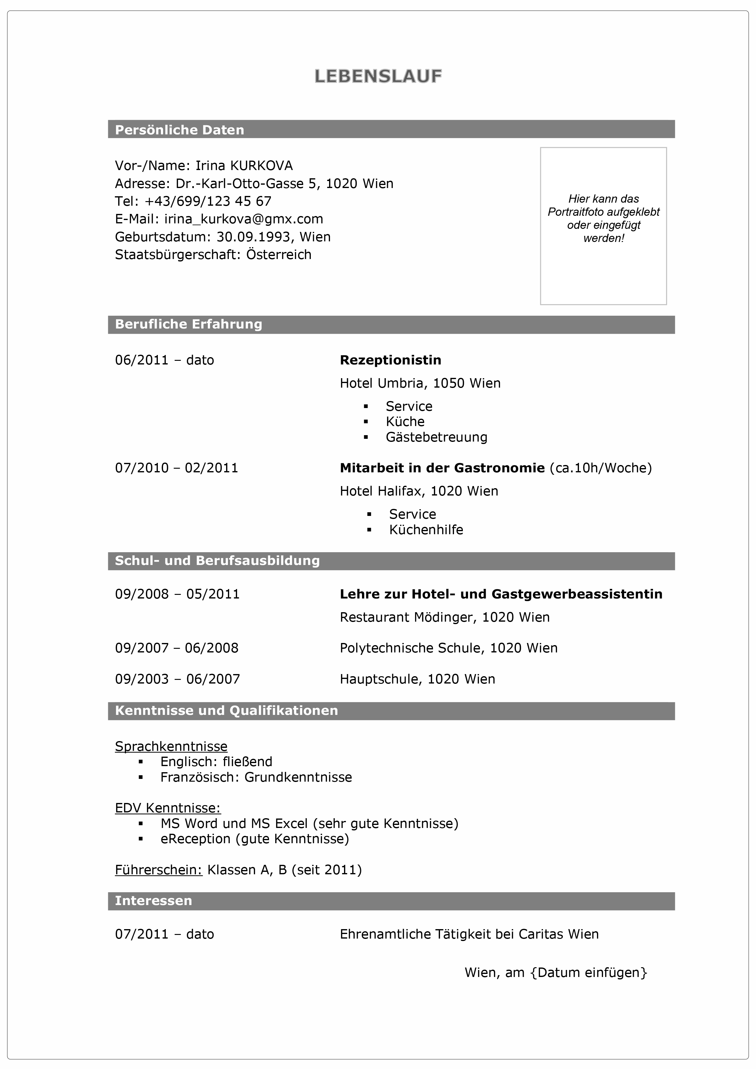 Grafik Lebenslauf Gastgewerbeassistent_in