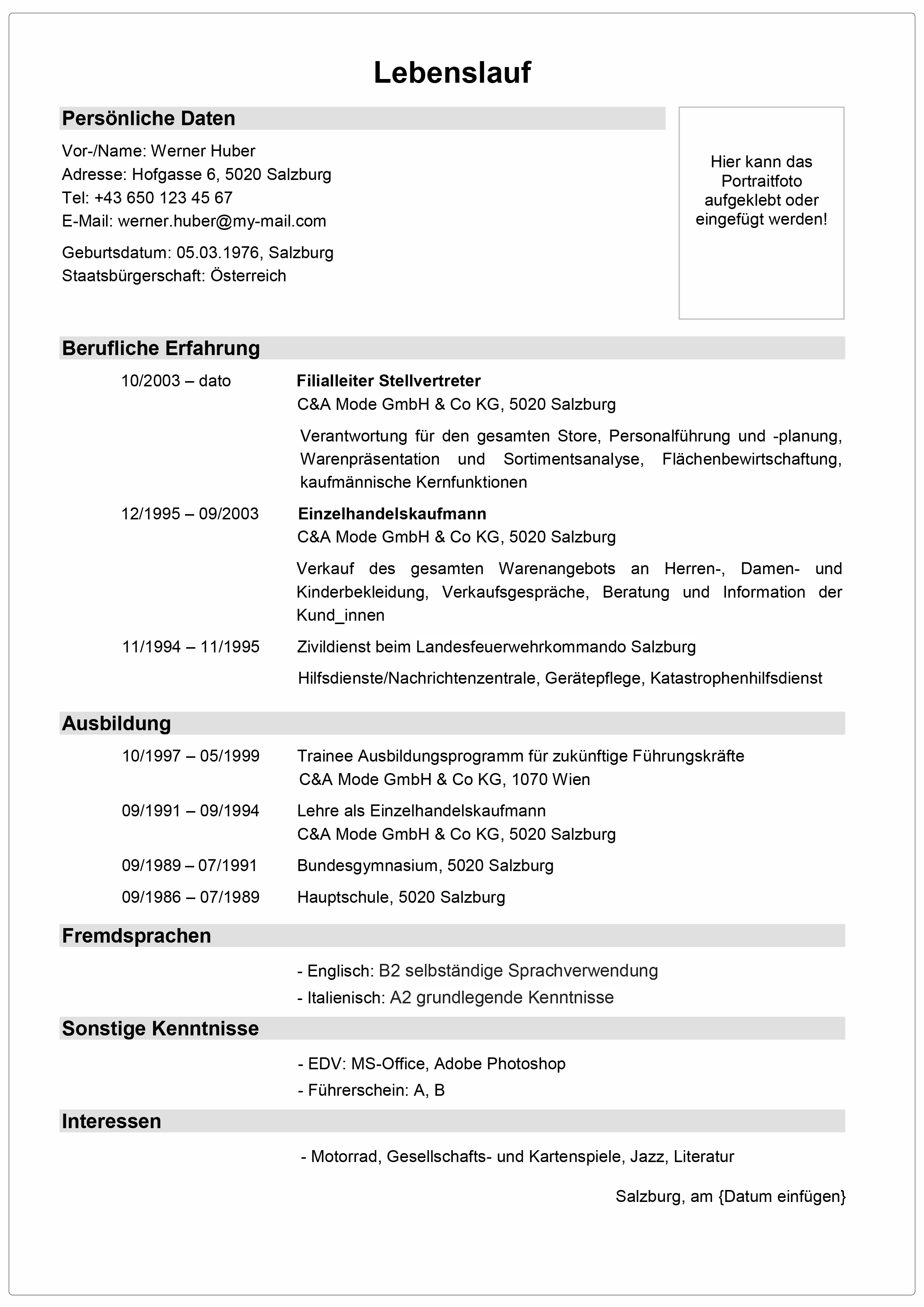 Grafik Lebenslauf Einzelhandelskaufmann