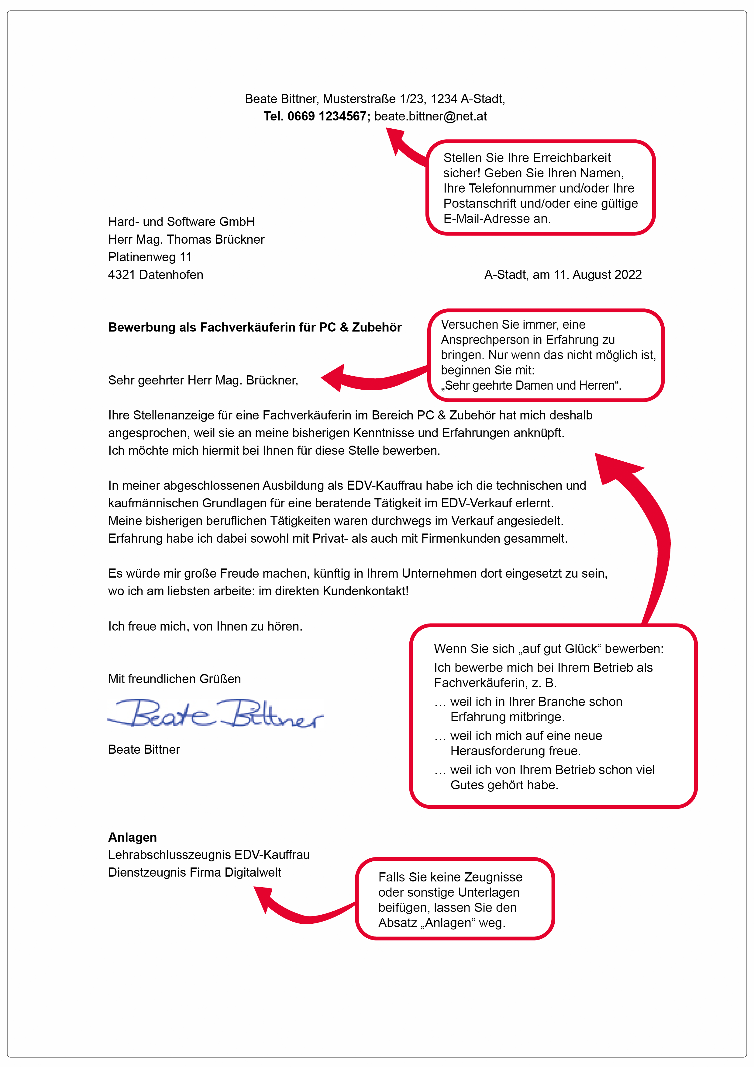 Grafik Bewerbungsschreiben Verkauf kommentiert