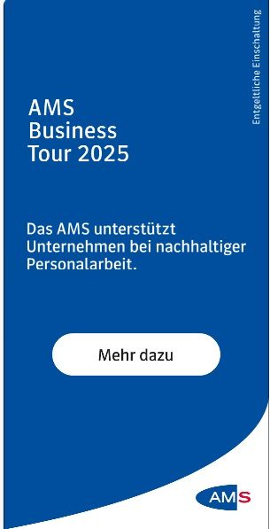 Text: "AMS Business Tour 2025. Das AMS unterstützt Unternehmen bei nachhaltiger Personalarbeit."