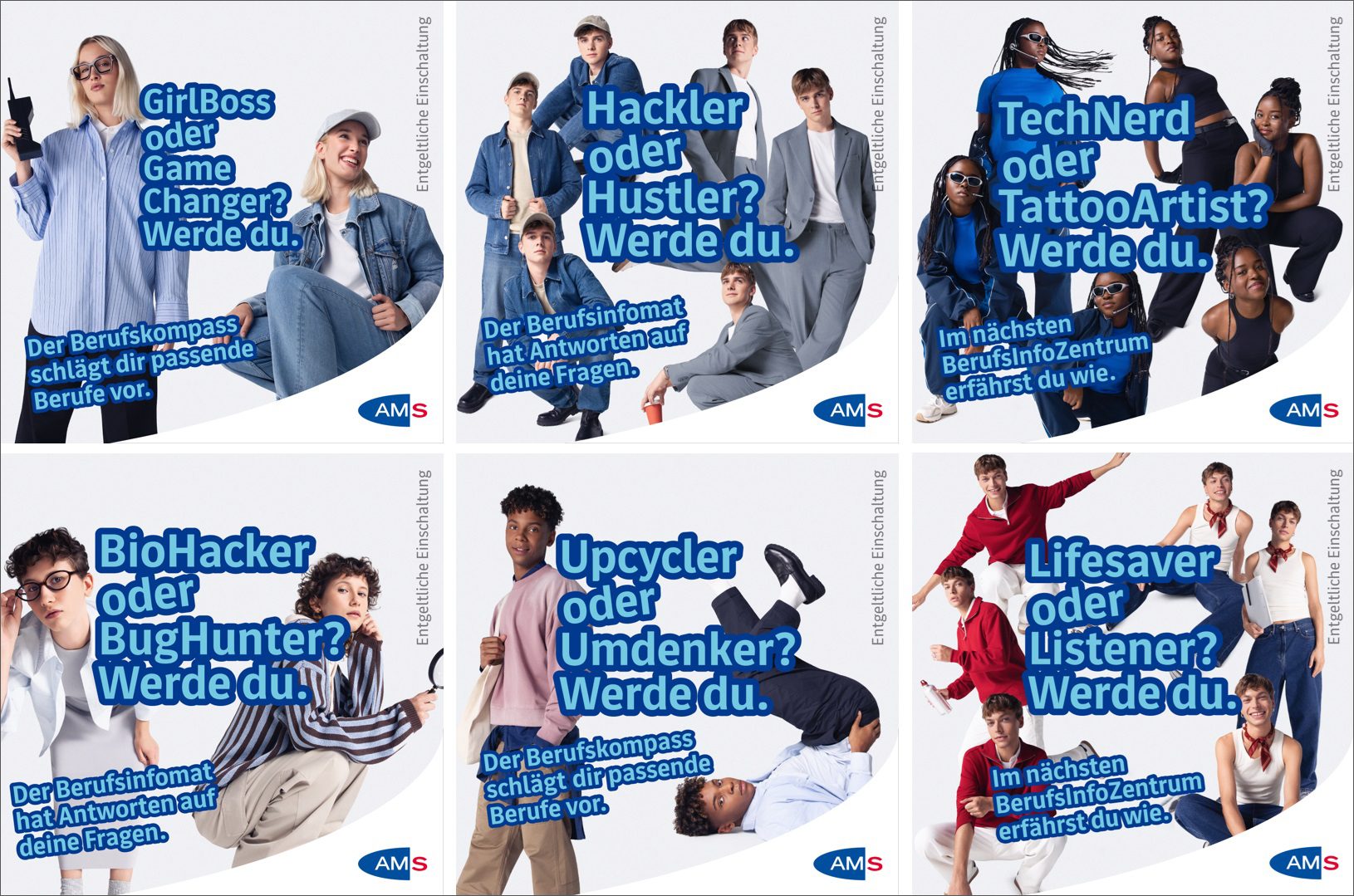 Man sieht 6 verschiedene Bildsujets, die in den Social Media Netzwerken geschaltet wurden. 