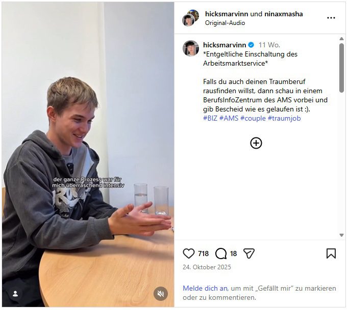 Man sieht einen Screenshot vom Posting von hicksmarvinn auf Instagram zur Jugendkampagne "Werde du."