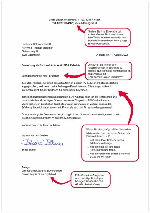 Grafik Bewerbungsschreiben Verkauf kommentiert