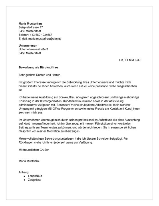 Das Bild zeigt die Mustervorlage einer Blindbewerbung.