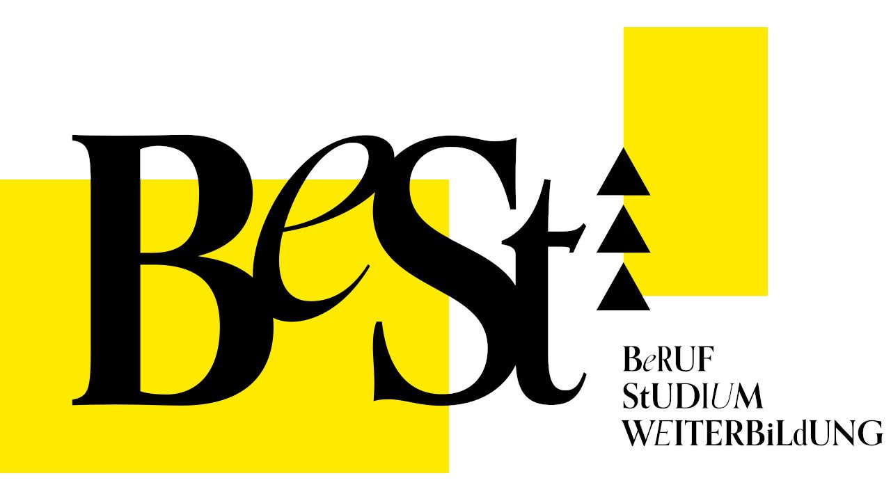 Logo BeSt Messe - Schwarze Schrift: BeSt - BeRUF StUDIUM WEITERBiLdUNG