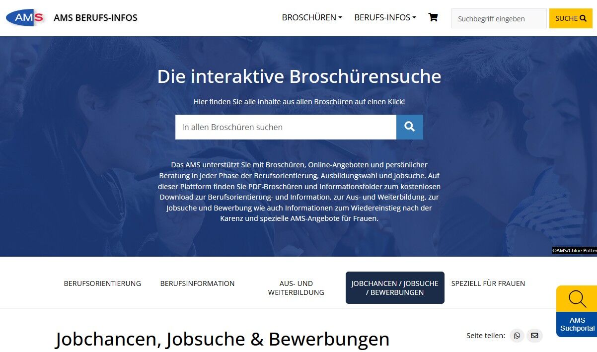 Screenshot der Startseite der interaktiven Broschürensuche