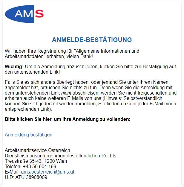 Beispiel für AMS Opt In Mail
