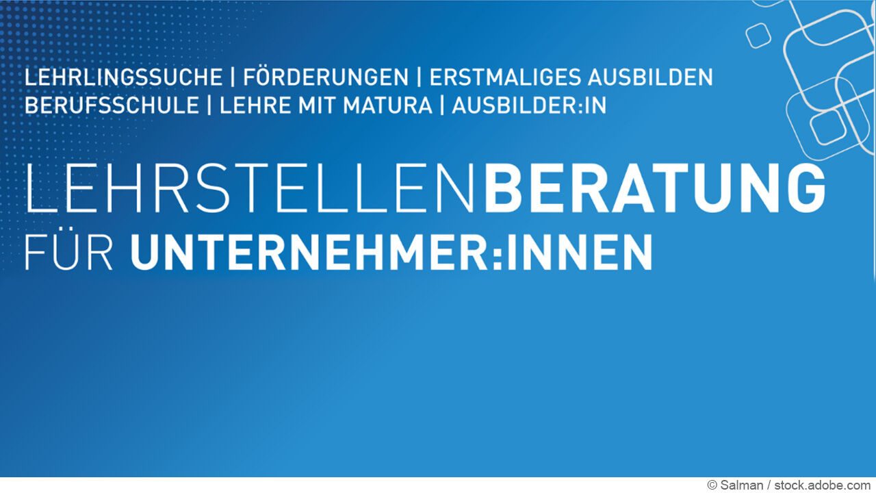 Logo mit blauem Hintergrund und weißer Schrift für die Lehrstellenberatung für Unternehmen