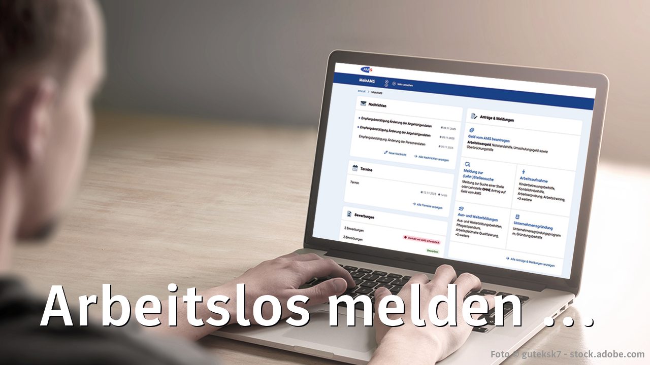 Person sitzt vor Laptopbildschirm und bearbeitet AL Meldung in MeinAMS