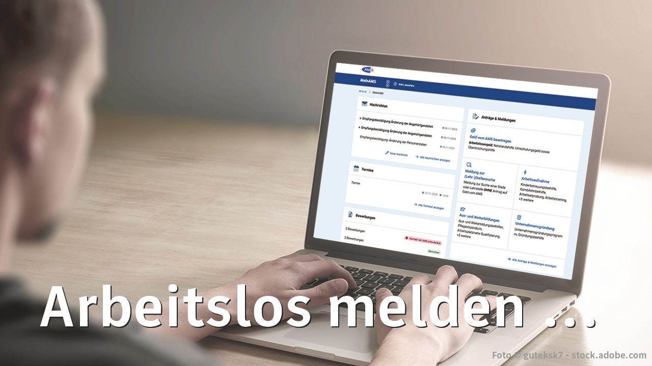 Person sitzt vor Laptopbildschirm und bearbeitet AL Meldung in MeinAMS