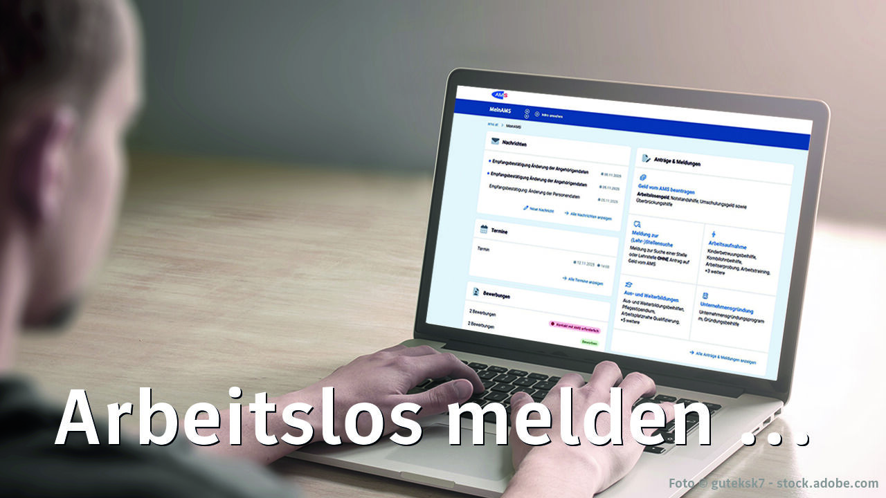 Person sitzt vor Laptopbildschirm und bearbeitet AL Meldung in MeinAMS